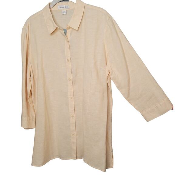NEW‎ Coldwater Creek Yellow Linen Shirt Womens size L Button Up 3/4 Coastal - Picture 1 of 9